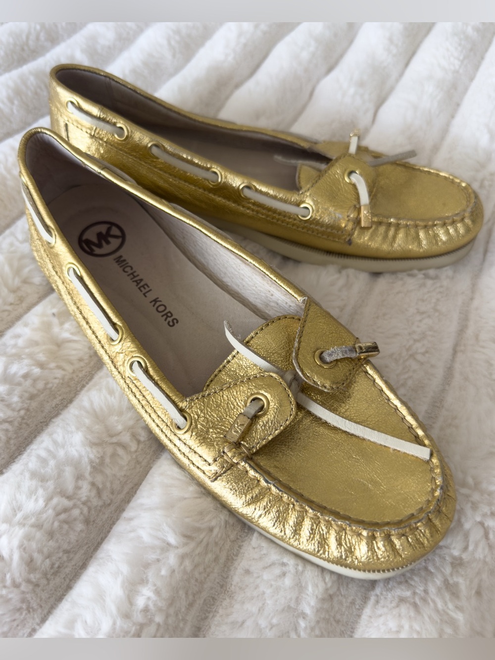Michael Kors Metallic Gold Leather Moccasin Loafers